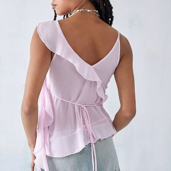 NWT Urban Outfitters Pink Belle Ruffle Wrap Top, Size Small - Picture 2 of 15